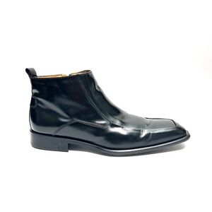 Vintage 1990s men's shiny black leather square toe dressy zip up ankle boots